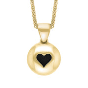 9ct Yellow Gold Whitby Jet Heart Disk Necklace, P3643.