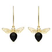 9ct Yellow Gold Whitby Jet Bee Small Hook Earrings, E2438.