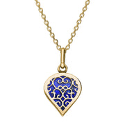 18ct Yellow Gold Lapis Lazuli Flore Filigree Small Heart Necklace. P3629.