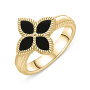 9ct Yellow Gold Whitby Jet Bloom Flower Ball Edge Ring, R1276