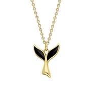 9ct Yellow Gold Whitby Jet Whale Tail Necklace, P2984