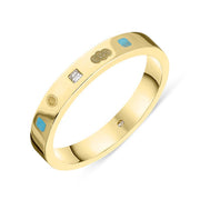 9ct Yellow Gold Diamond Turquoise King's Coronation Hallmark Princess Cut 3mm Ring R1199_3 CFH