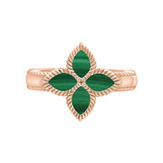 9ct Rose Gold Malachite Bloom Marquise Flower Ring