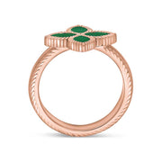 9ct Rose Gold Malachite Bloom Marquise Flower Ring