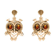 9ct Rose Gold Amber Orange Owl Stud Earrings E2329