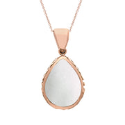9ct Rose Gold Blue John White Mother Of Pearl Double Sided Celtic Edge Pear Cut Fob Necklace, P410_2.