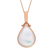 9ct Rose Gold Blue John Mother of Pearl Double Sided Pear Fob Necklace, P056_2.