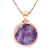 9ct Rose Gold Blue John White Mother Of Pearl Double Sided Round Dinky Fob Necklace, P218.