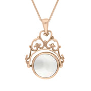 9ct Rose Gold Blue John Mother Of Pearl Double Sided Round Swivel Fob Necklace, P110_2.