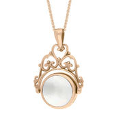 9ct Rose Gold Blue John Mother Of Pearl Double Sided Round Swivel Fob Necklace, P110_2_3.