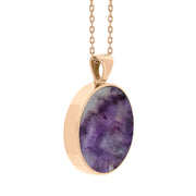 9ct Rose Gold Blue John Mother Of Pearl Large Double Sided Round Fob Necklace, P012_3.