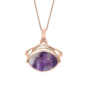 9ct Rose Gold Blue John Mother Of Pearl Marquise Swivel Fob Necklace, P115_10.