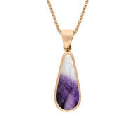 9ct Rose Gold Blue John Mother Of Pearl Small Double Sided Pear Cut Fob Necklace, P835.