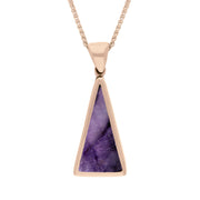 9ct Rose Gold Blue John Whitby Jet Small Double Sided Triangular Fob Necklace, P834_2.