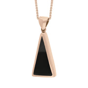 9ct Rose Gold Blue John Whitby Jet Small Double Sided Triangular Fob Necklace, P834_3.