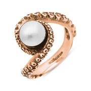 9ct Rose Gold Freshwater Pearl Bead Twist Tentacle Ring, R1185.