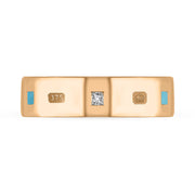 9ct Rose Gold Turquoise 0.18ct Diamond Queen's Jubilee Hallmark Princess Cut 6mm Ring