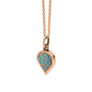 9ct Rose Gold Turquoise Flore Filigree Small Heart Necklace. P3629._2