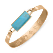9ct Rose Gold Turquoise Hallmark Wide Oblong Bangle, B030_FH