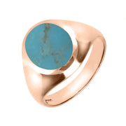 9ct Rose Gold Turquoise Medium Oval Signet Ring. R189.