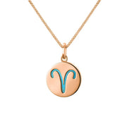 9ct Rose Gold Turquoise Zodiac Aries Round Necklace, P3600.