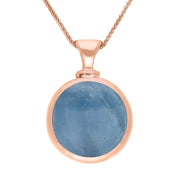 9ct Rose Gold Whitby Jet Aquamarine Double Sided Round Dinky Fob Necklace, P218.