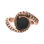 9ct Rose Gold Whitby Jet Bead Twist Tentacle Ring