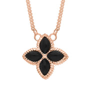9ct Rose Gold Whitby Jet Bloom Small Flower Ball Edge Necklace, N1155
