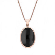 9ct Rose Gold Whitby Jet Blue John Small Double Sided Fob Necklace, P832.
