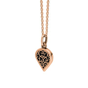 9ct Rose Gold Whitby Jet Flore Filigree Small Heart Necklace