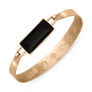9ct Rose Gold Whitby Jet Jubilee Hallmark Collection Wide Oblong Bangle, B030_JFH