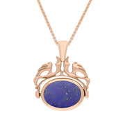 9ct Rose Gold Whitby Jet Lapis Lazuli Double Sided Oval Swivel Fob Necklace, P104_4.