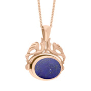 9ct Rose Gold Whitby Jet Lapis Lazuli Double Sided Oval Swivel Fob Necklace, P104_4_3.