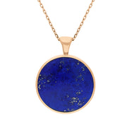 9ct Rose Gold Whitby Jet Lapis Lazuli Large Double Sided Round Fob Necklace, P012.