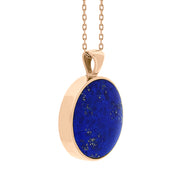 9ct Rose Gold Whitby Jet Lapis Lazuli Large Double Sided Round Fob Necklace, P012_3.