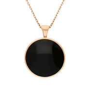9ct Rose Gold Whitby Jet Lapis Lazuli Large Double Sided Round Fob Necklace, P012_2.
