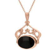 9ct Rose Gold Whitby Jet Lapis Lazuli Ornate Double Sided Oval Swivel Fob Necklace, P116_8_3.