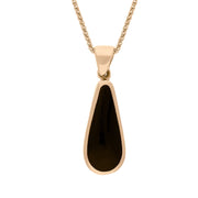 9ct Rose Gold Whitby Jet Lapis Lazuli Small Double Sided Pear Cut Fob Necklace, P835_2.