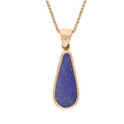9ct Rose Gold Whitby Jet Lapis Lazuli Small Double Sided Pear Cut Fob Necklace, P835.