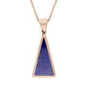 9ct Rose Gold Whitby Jet Lapis Lazuli Small Double Sided Triangular Fob Necklace, P834.