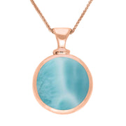 9ct Rose Gold Whitby Jet Larimar Double Sided Round Dinky Fob Necklace, P218.