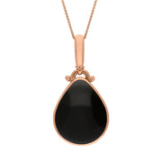9ct Rose Gold Whitby Jet Malachite Double Sided Pear Fob Necklace, P056_2.
