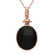 9ct Rose Gold Whitby Jet Malachite Double Sided Oval Fob Necklace, P100_2.