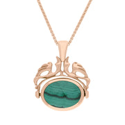 9ct Rose Gold Whitby Jet Malachite Double Sided Oval Swivel Fob Necklace, P104_4.