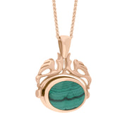 9ct Rose Gold Whitby Jet Malachite Double Sided Oval Swivel Fob Necklace, P104_4_3.