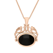 9ct Rose Gold Whitby Jet Malachite Double Sided Oval Swivel Fob Necklace, P104_4_2.