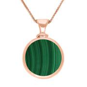 9ct Rose Gold Whitby Jet Malachite Double Sided Round Dinky Fob Necklace, P218.