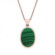 9ct Rose Gold Whitby Jet Malachite Small Double Sided Fob Necklace, P832.