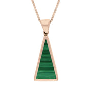 9ct Rose Gold Whitby Jet Malachite Small Double Sided Triangular Fob Necklace, P834.