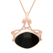 9ct Rose Gold Whitby Jet Mother Of Pearl Bell Diamond Swivel Fob Necklace, P113_10_2.